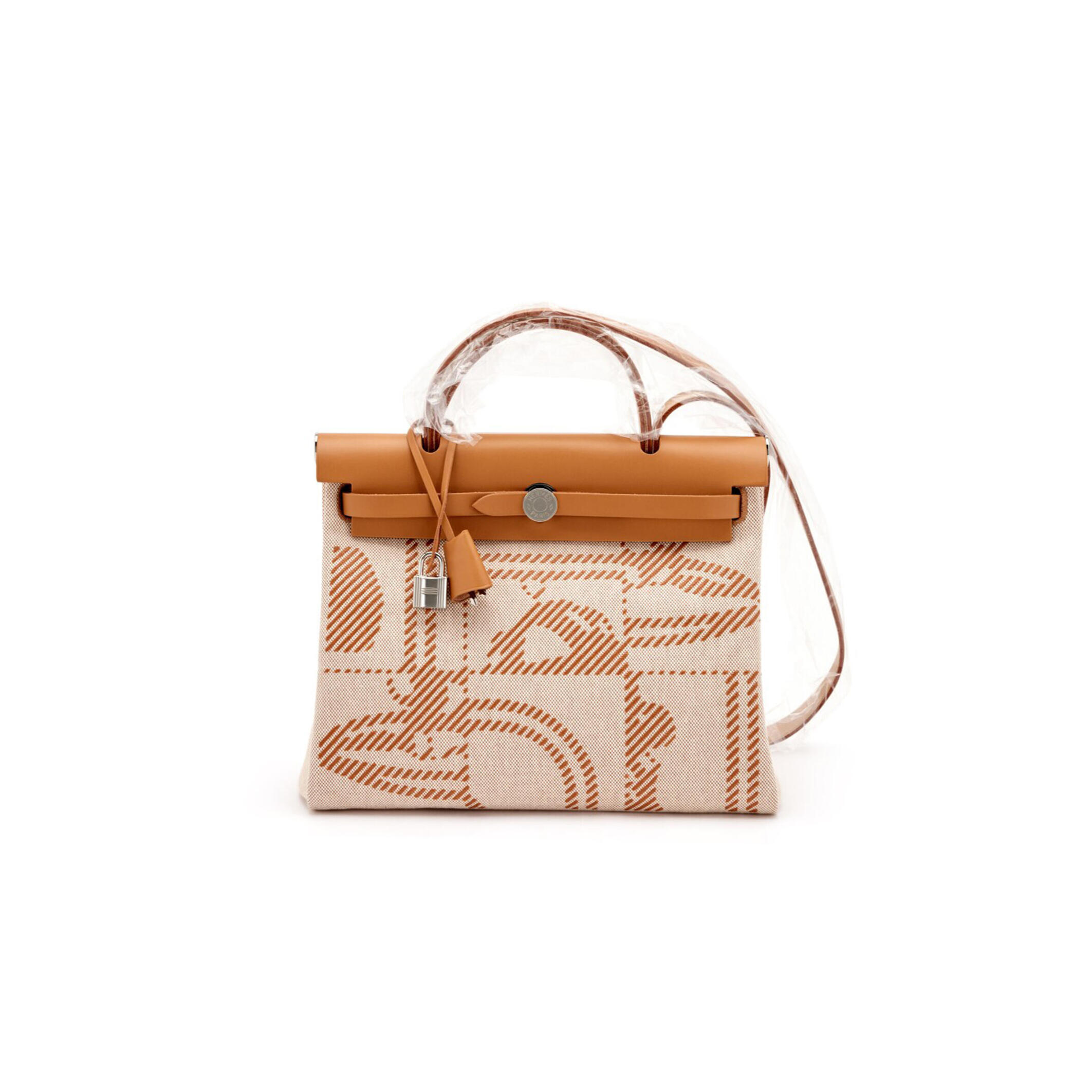 H**mes GOLD VACHE HUNTER AND TOILE BRIDES DE GALA HERBAG 31 PALLADIUM HARDWARE (31*26*11.5cm)